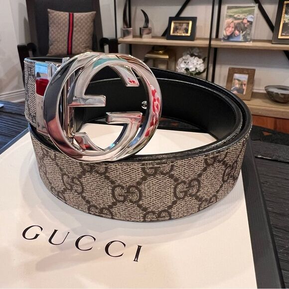 Gucci Accessories - Gucci Silver Buckle Monogram Belt